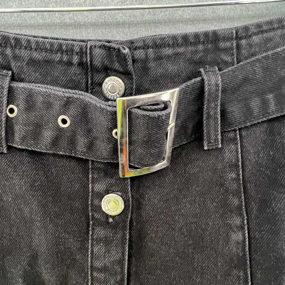 Skirt Size UK 8 Womens Black Short Denim Buttoned Belted eBay