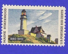 1970 MAINE STATEHOOD STAMP SIX CENTS SINGLE UNUSED POSTAGE LIGHTHOUSE CLOUDS MNH