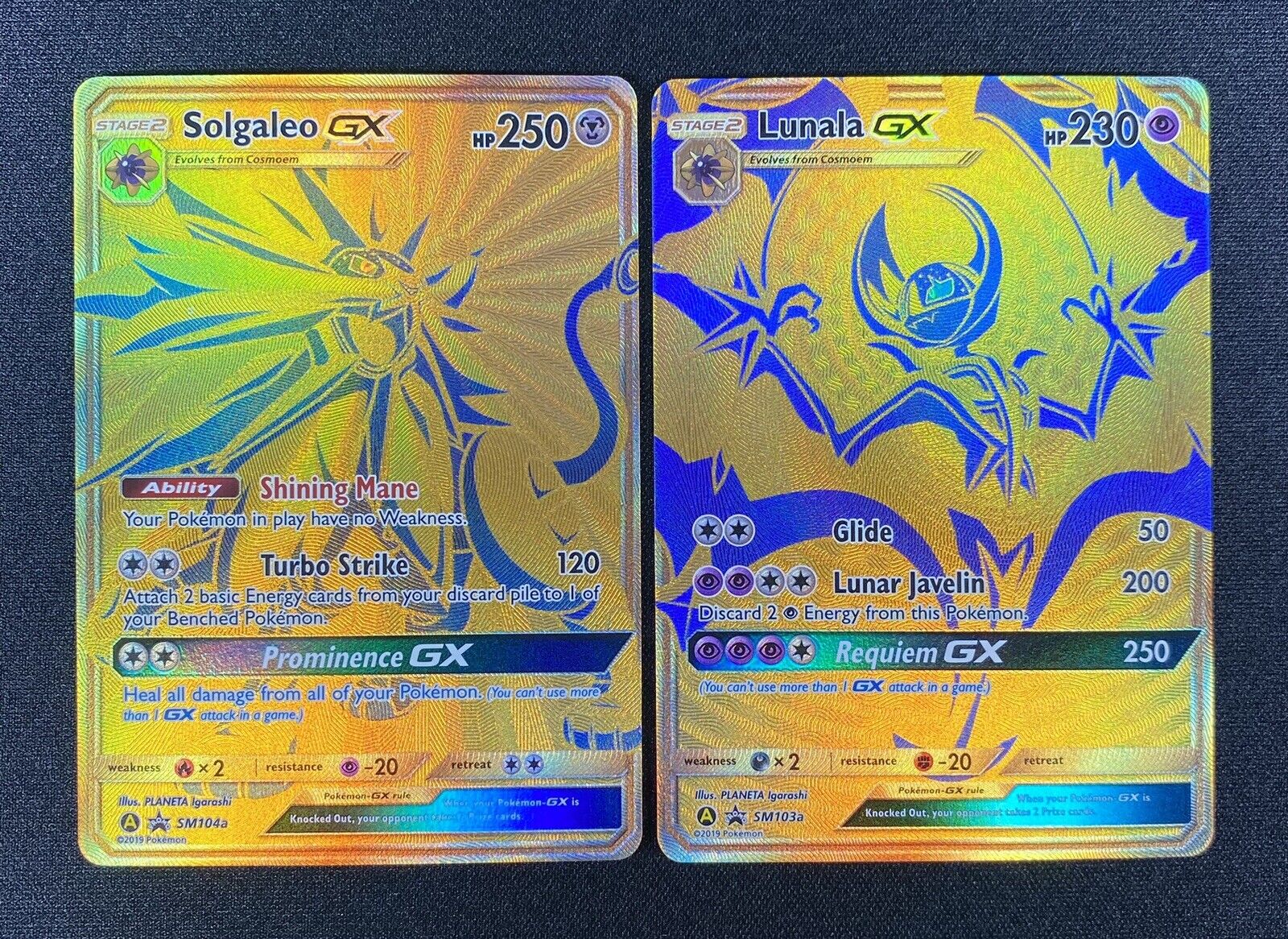 Pulled both gold Solgaleo GX and gold Lunala GX ultra rare cards from the  Japanese GX booster boxes! : r/PokemonTCG