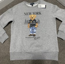 New W/Tags Polo Ralph Lauren Youth Unisex Sz 10-12 Gray New York Bear Sweatshirt