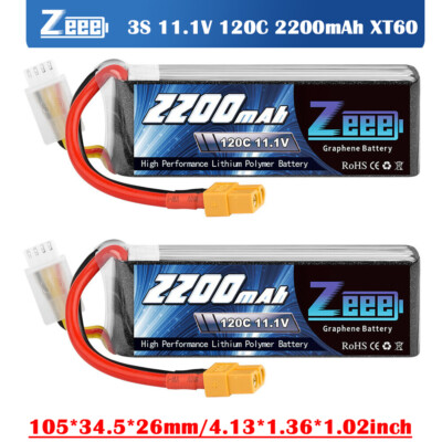 2x Zeee 3S 11.1V Lipo Akku 120C 2200mAh XT60 RC Graphene Lipo für RC Auto Truck