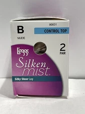 L'eggs Silken Mist Women's Control Top 2pk Pantyhose Nude Size B New In Box