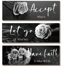 3 Pcs Black White Rose Wall Decor Inspirational Wooden Flower Wall Art White ...