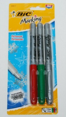 Bic Marking Pens Fine Point 3 Pens Silver Red Green NEW 35617