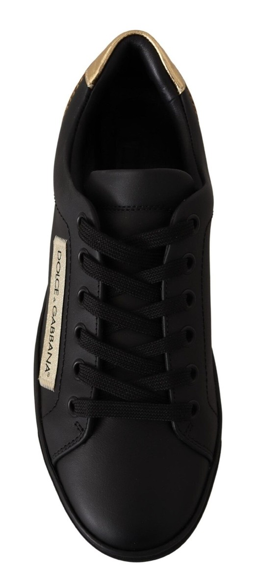 DOLCE & GABBANA Shoes Black Gold Leather Classic Sneakers  display picture 1