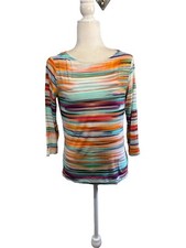 Peck And Peck Striped Rainbow Blouse Made In USA Soft Stretchy Long Sleeve