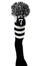  7 Fairway Wood Head Cover Black Knit Tour Pom Pom Long neck Headcover Covers