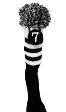 #7 Fairway Wood Head Cover Black Knit Tour Pom Pom Long neck Headcover Covers