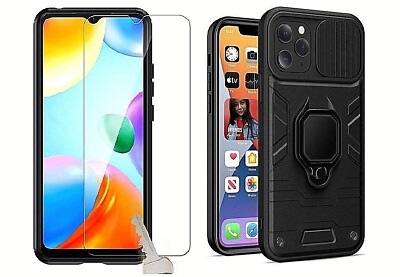 Case Cover Magnet Ring + Tempered Glass for Xiaomi Redmi 10C / Poco
