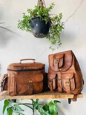 12" Vintage Goat leather satchel shoulder bag for camera Lens Free Rucksack bag