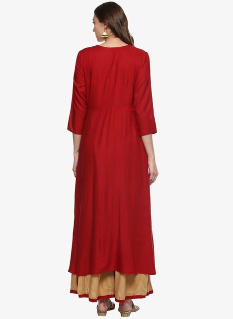 Readymade Anarkali Suit Red Long Kurta Golden Plazo Free Shipping Ethnic Product | eBay