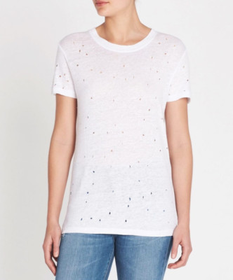 Designer IRO SIze M Linen Distressed CLAY Style White Women's T-Shirt