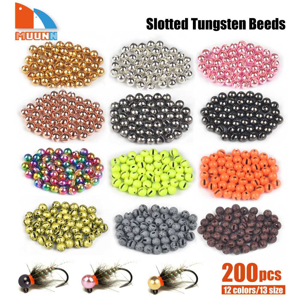 MUUNN 200 Slotted Tungsten Fly Tying Beads Nymph Fly Fishing  Beads