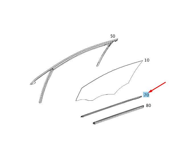 MB GLA X156 Türfenster vorne links, außen, Dichtungsschiene, A1567250165