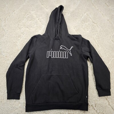 Puma Size Medium Black Mens Fleece Hoodie Logo Spellout Pullover Sweatshirt