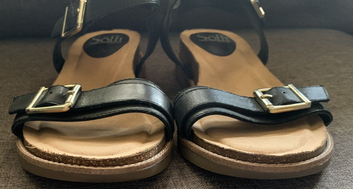 Sofft Women's 7.5M Black Leather Upper Black Strap Sandals Buckle/Hook & Loop - Picture 2 of 12