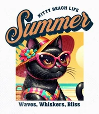 Kitty Beach Life  Waves Whiskers Bliss Unisex T-Shirt S - 3X