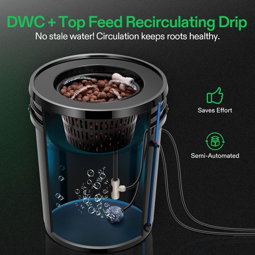 VIVOSUN 2 Bucket 5 Gal DWC Hydroponics Grow System w/ Top Drip Kit - Picture 4 of 8