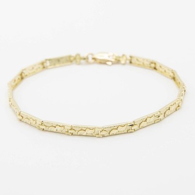 3,5 mm Nugget strukturiert Rechteck Rand Gliederarmband Echt 10 K Gelbgold 7 Zoll