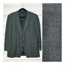 Vintage Hickey Freeman Wool Sport Coat Gray Houndstooth Glen Check size 48 L