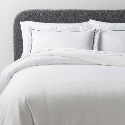 Threshold Duvet Set Cotton Sateen Luxe Embroidered Border, White/Dark Teal, King