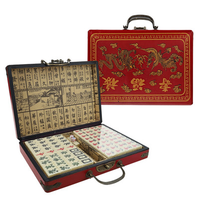 WE Games Traditional Chinese Mahjong Set Travel Size, Red Leatherette Travel