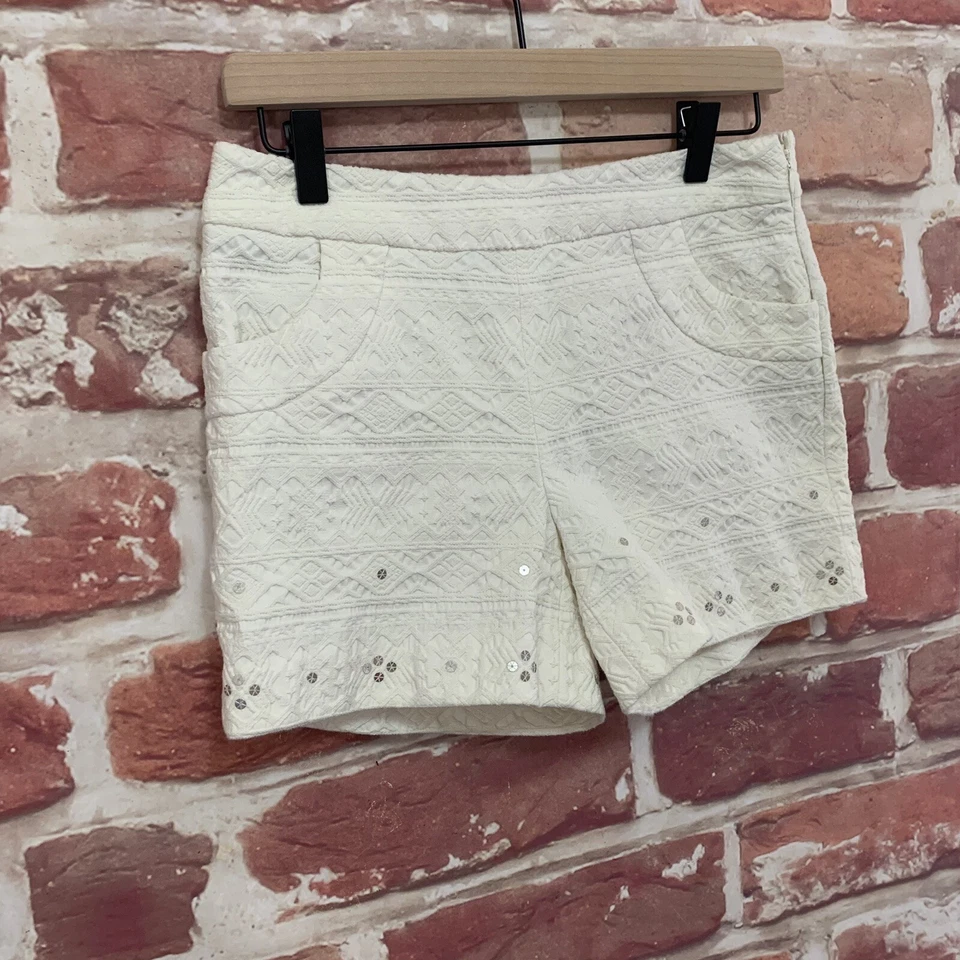 Shorts Anthropologie Elevenses Feminino 2 Branco Boho Chique Bordado com Zíper - Imagem 3 de 4
