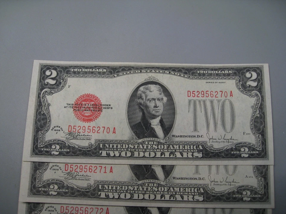 4 Consecutive Serial Number CU Crisp 1928-F Legal Tender $2 US Notes. D/A Block - Image 3 of 4