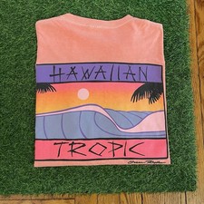 Vintage Hawaiian Tropic Surf T-Shirt Fire Energy XL Pink 80s 90s Beach