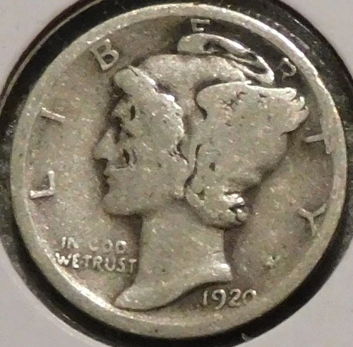 Silver Dime - Mercury - 1920 (Reverse ding by PLURIBUS) [101]