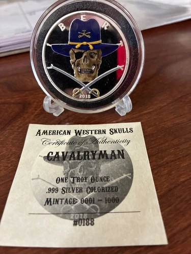 1 oz .999 Proof Silver ~ 2018 American Western Skulls ~ Cavalryman 0188/1000