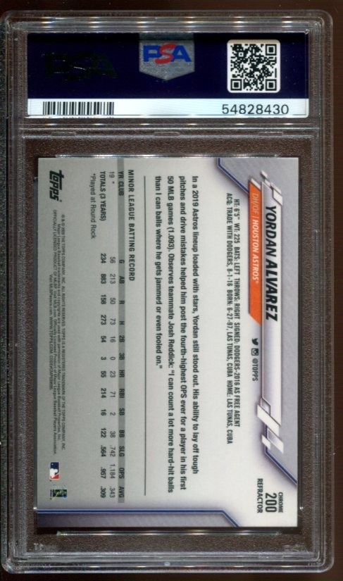 2020 Topps Chrome Refractor #200  Yordan Alvarez RC - PSA 9 Mint view 2