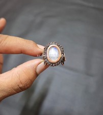 Rainbow Moonstone Ring Copper Wire Wrapped Ring Handmade Adjustable Gift Ring