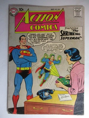 Action #245 Shrinking Superman, Tommy Tomorrow, VG+, 4.5 (C), OWW Pages