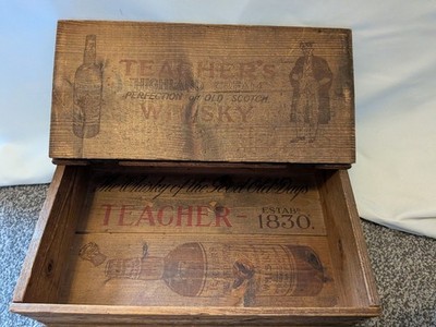 Vintage Teacher's Highland Cream Whisky Aufbewahrungsbox aus Holz | Rustic Scotch Whisk