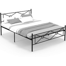 Queen Size Bed Frame Metal Platform w/ Headboard Mattress Foundation Black