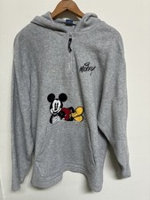 Vintage Disney Mickey Mouse Grey Fuzzy 1/4 Zip Up Hoodie Unisex Size Large