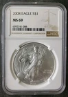 2008 $1 American Silver Eagle Dollar NGC MS69