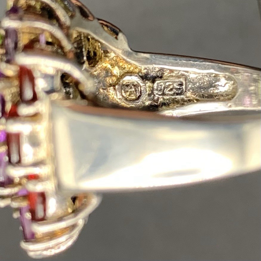 VTG Large Statement Multi Gemstone Ring Size 8 92… - image 9