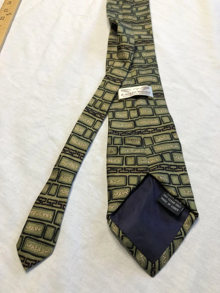 Corbata alas de águila para hombre verde oliva seda libros bíblicos religiosos cristianos novedad Foto 3 de 4