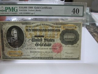 1900 $10 000 LARGE SIZE GOLD CERTIFICATE NOTE IN PMG EXTRA FINE 40 CONDITION