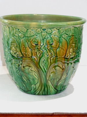 1920s Weller Art Pottery Woodcraft Squirrels Acorn Leaves Jardiniere