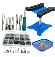 RC Car Repair Work Stand Repair Tool Set 360 Degree Rotation and 600 PCS Blue