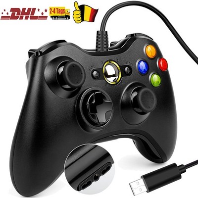 Schwarz Wired Controller für Microsoft Xbox 360 PC USB Gamepad Windows 11 10 8 7