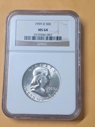 1959 D Franklin Silver Half Dollar 50C NGC MS 64