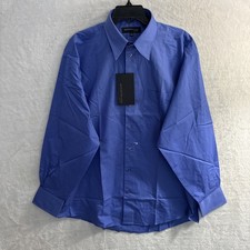 NEW Kenneth Cole Mens Button Shirt Solid Blue XL Cotton Long Sleeve Collar