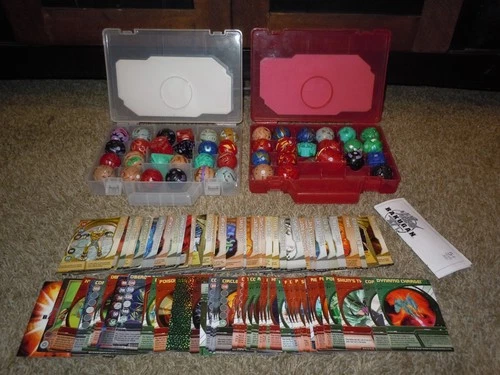 Vtg Bakugan Battle Brawler Huge Lot 45 Figures 96 Cards (44 Magnet Gate) 2 Cases
