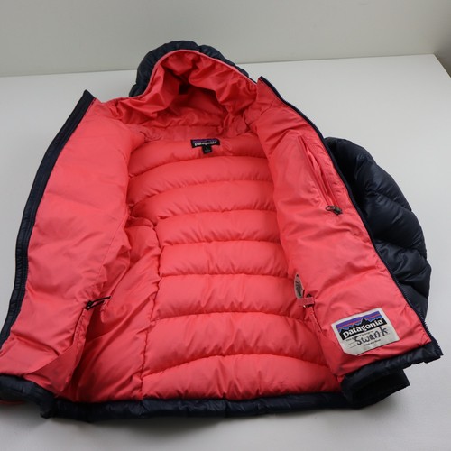 Patagonia Hi-Loft Down Sweater Hoody Puffer Jacket Kids Girls Large 12 Blue Pink - Picture 9 of 14