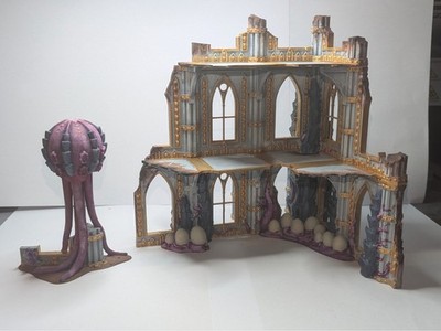 Dreistöckige Ruinen und Sporenwurf Grimdark Wargaming Sci-Fi Gelände 28mm Maßstab