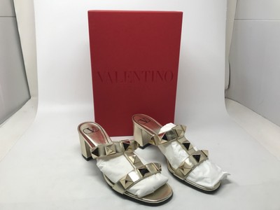 New Valentino Garavani Rockstud Size 38 Women's Golden Glitter Spiked Heels